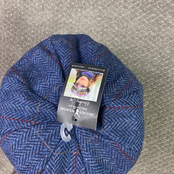 Mucros Weavers Newsboy Cap Hat Women's All Blue Herringbone Tweed Wool Ireland - Picture 7 of 13